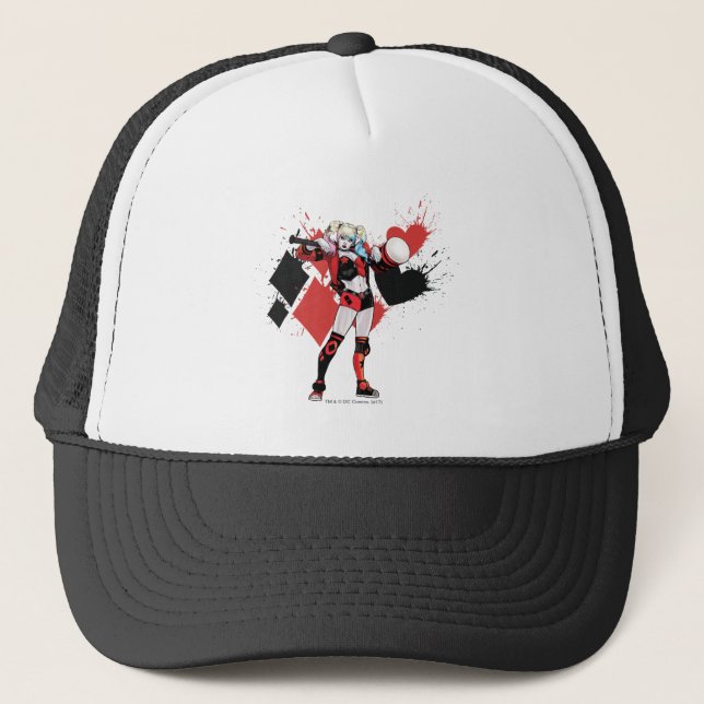 Batman | Harley Quinn Hearts & Diamonds Splatter Trucker Hat (Front)