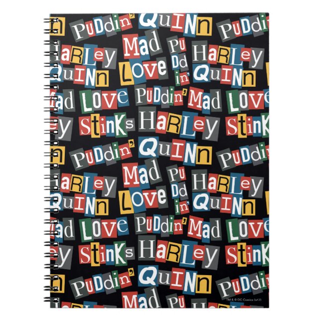 Batman | Harley Quinn Ransom Note Style Pattern Spiral Notebook (Front)