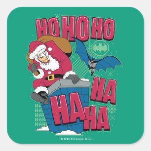 Batman   Joker Santa Claus Climbing Out Chimney Square Sticker