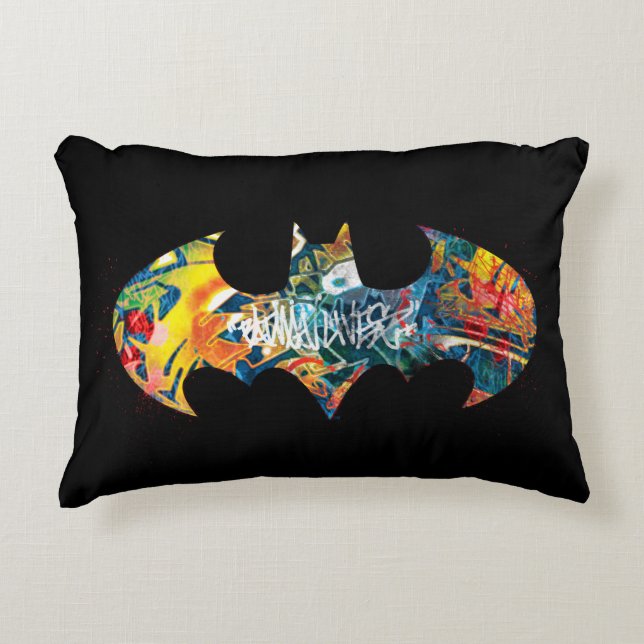 Batman Logo Neon 80's Graffiti Decorative Cushion (Front)