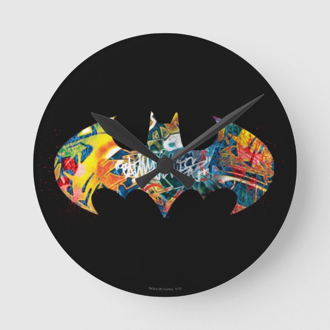 Batman Logo Neon 80's Graffiti Round Clock (Front)