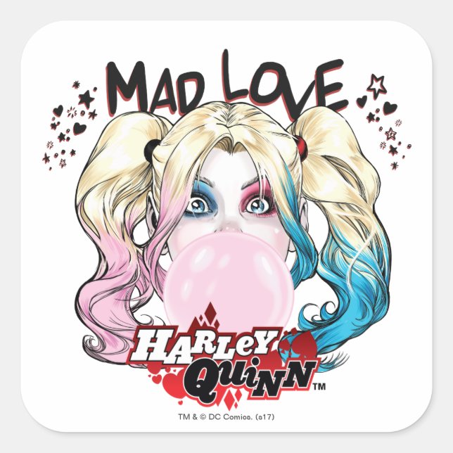 Batman | Mad Love Harley Quinn Chewing Bubble Gum Square Sticker (Front)