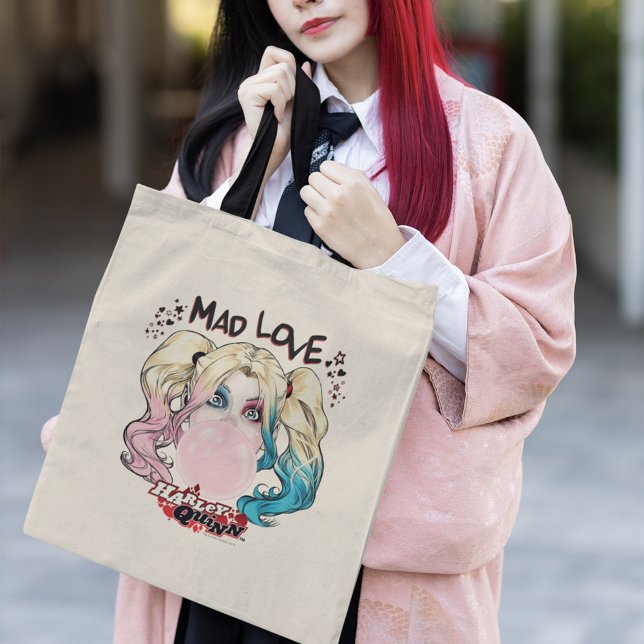 Batman | Mad Love Harley Quinn Chewing Bubble Gum Tote Bag (Person carrying tote bag)