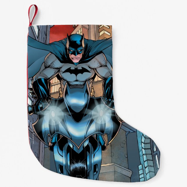 Batman on bike with cape small christmas stocking (Front)