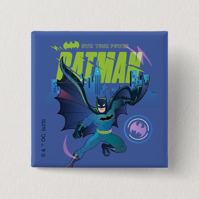 Batman "Own Your Power" City Graphic 15 Cm Square Badge (Front)