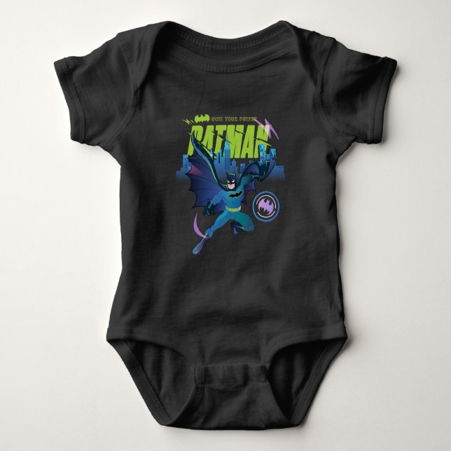 Batman "Own Your Power" City Graphic Baby Bodysuit (Front)