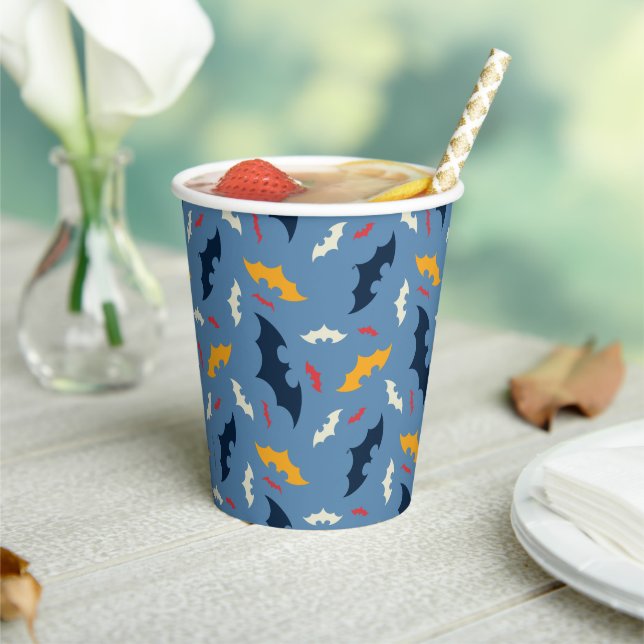 Batman | Red, Blue, and Yellow Bat Logo Pattern Paper Cups (Insitu)