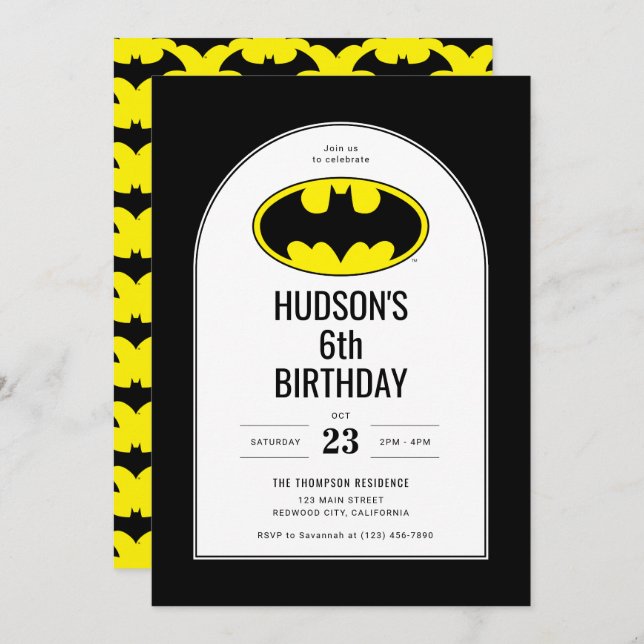 Batman Shield Kids Birthday Invitation (Front/Back)