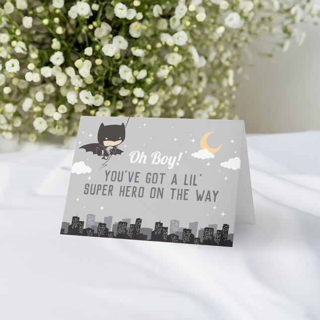 Batman Super Hero Baby Shower Card (Card on table)