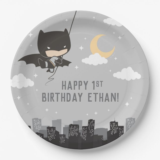 Batman Super Hero First Birthday Paper Plate (Front)