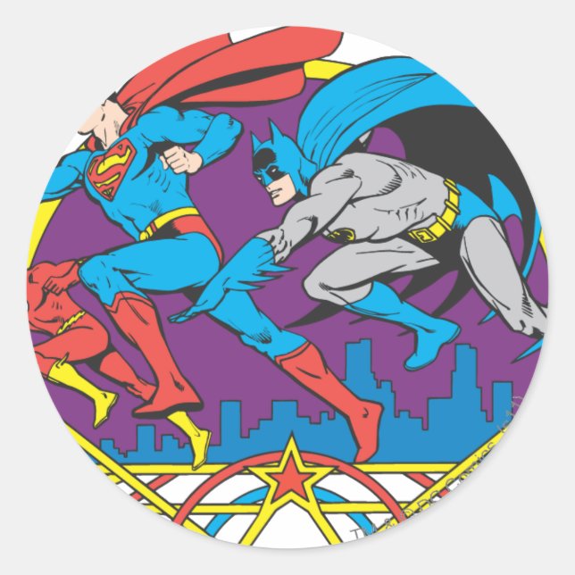 Batman + Superman + Flash Classic Round Sticker (Front)