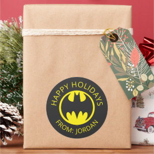 Batman Symbol Bat Circle Logo Happy Holidays Classic Round Sticker