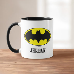 Batman Symbol   Bat Oval Logo   Add Your Name Mug