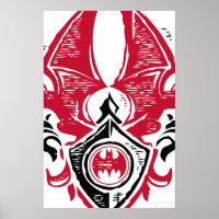 Batman Symbol | Red Black Bat Stamp Crest Logo