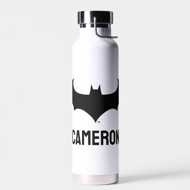 Batman Symbol | Simple Bat | Add Your Name Water Bottle (Left)