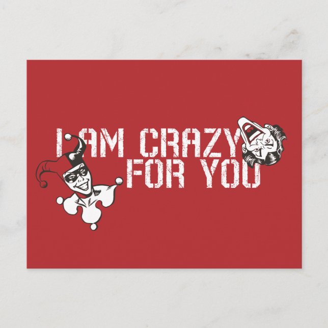 Batman Valentine | Joker & Harley - Crazy For You Holiday Postcard (Front)