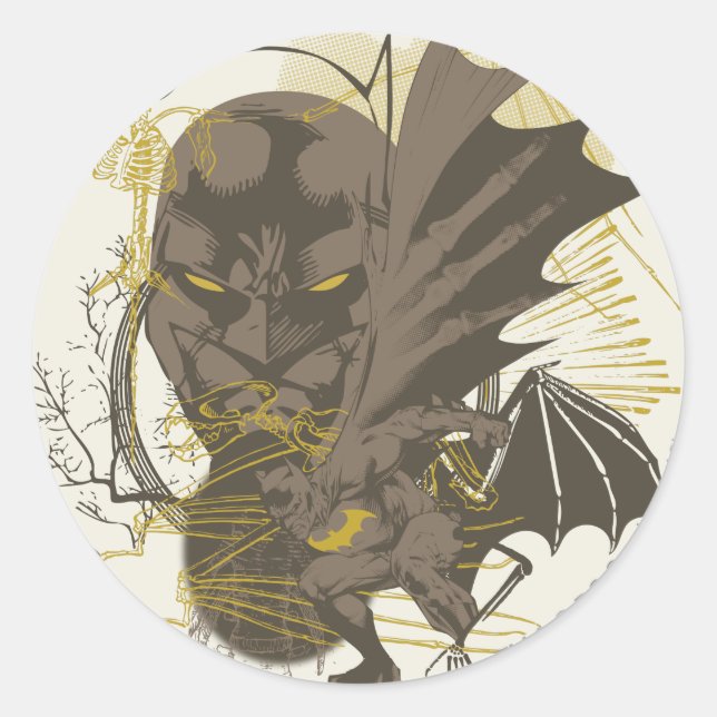 Batman Vintage Grunge Portrait Classic Round Sticker (Front)