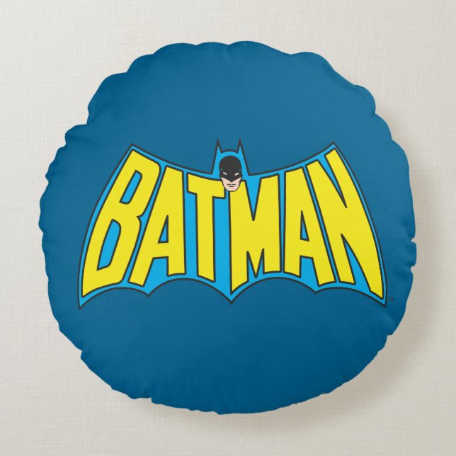 Batman | Vintage Yellow Blue Logo Round Cushion (Front)