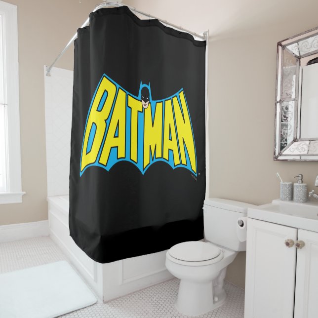 Batman | Vintage Yellow Blue Logo Shower Curtain (In Situ)