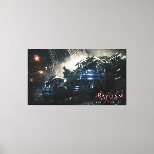 Batman With Batmobile In The Rain Canvas Print (Front)