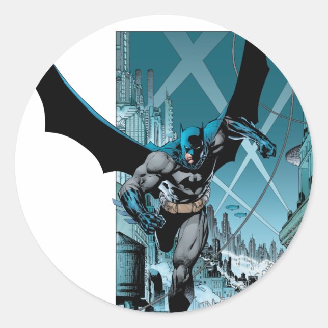 Batman with city background classic round sticker (Front)