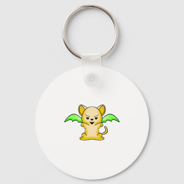 Batmouse. Funny mouse with bat wings. Halloween. Key Ring (Front)