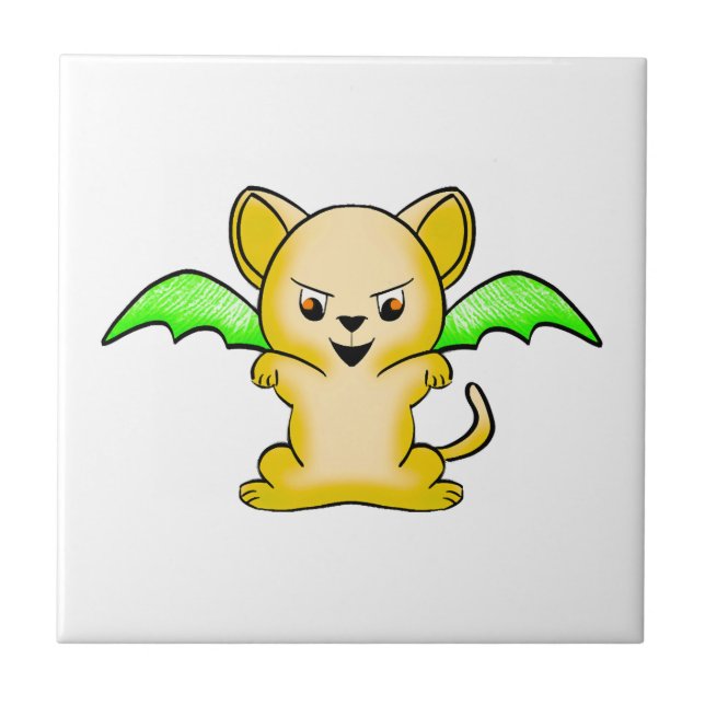 Batmouse. Funny mouse with bat wings. Halloween. Tile (Front)