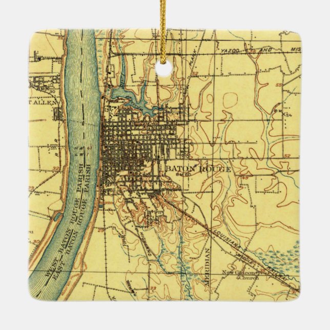 Baton Rouge LA Vintage Map Ceramic Ornament (Back)