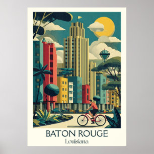 Baton Rouge Louisiana Vintage Skyline City Art Poster