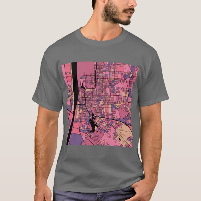 Baton Rouge Map Pattern in Purple Pink Oversized T-Shirt (Front)