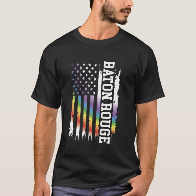 Baton Rouge United States Distressed Rainbow w US  T-Shirt (Front)