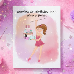 Baton Twirling Birthday Girl Cake Celebration Card