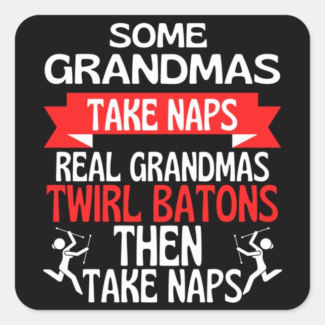 Baton Twirling Grandma Retro Twirler Athlete Square Sticker (Front)