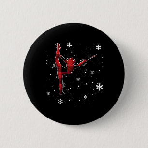baton twirling plaid christmas   6 cm round badge