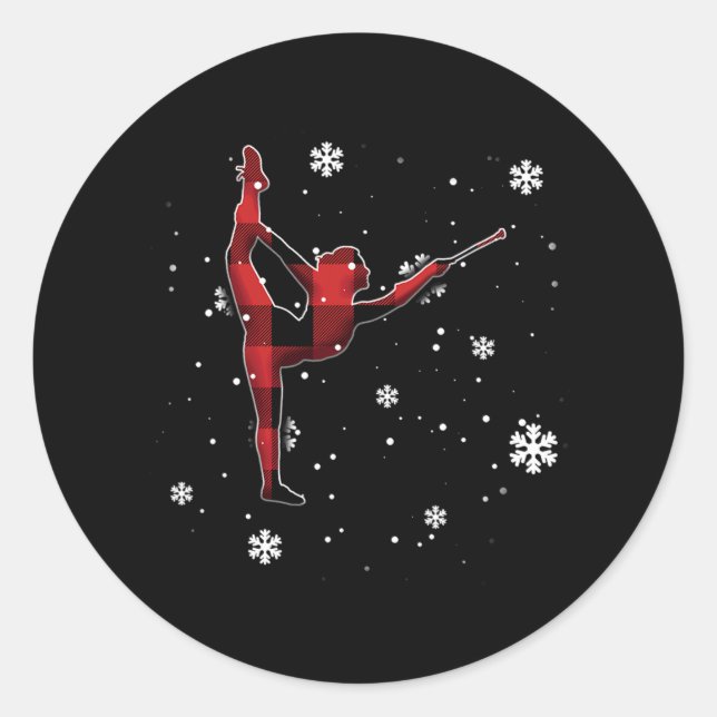 baton twirling plaid christmas   classic round sticker (Front)