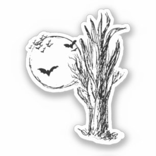 Bats, a Dead Tree, Full Moon Halloween