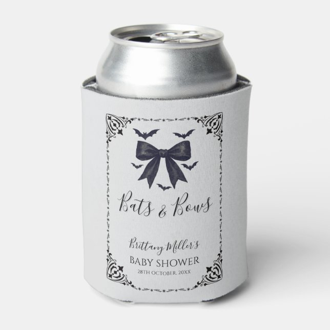 Bats and Bows Halloween Baby Shower Gothic Can Cooler (Can Front)