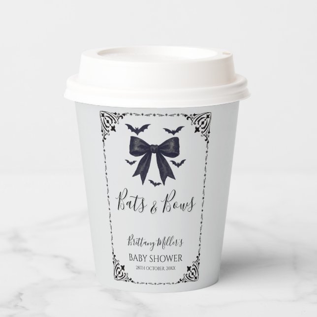 Bats and Bows Halloween Baby Shower Gothic Paper Cups (Front)