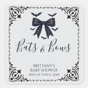 Bats and Bows Halloween Baby Shower  Square Sticker