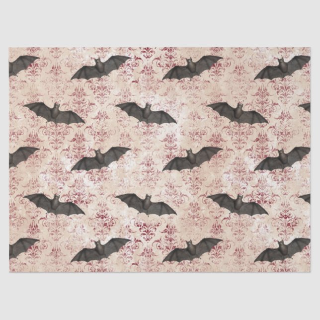 Bats and Burgundy Damask Decoupage Tissue Paper (Front)