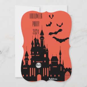 Bats and Castle Halloween Invite Black and Orange