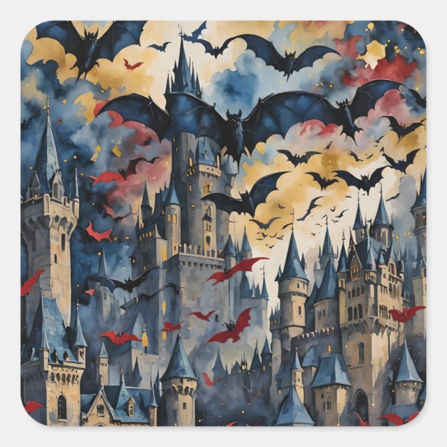 Bats and Castles Halloween  Square Sticker (Front)