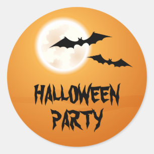 Bats and full moon in orange sky Halloween party Classic Round Sticker