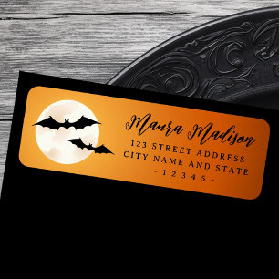 Bats and full moon orange sky return address