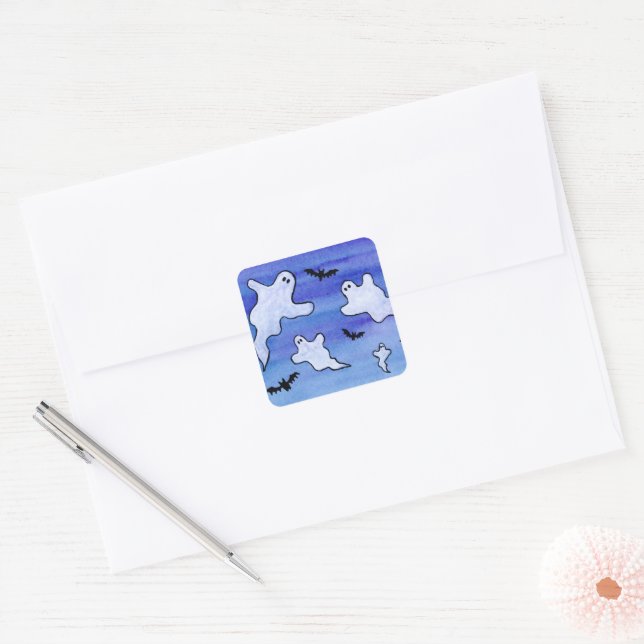 Bats and Ghosts in Flight Square Sticker (Envelope)