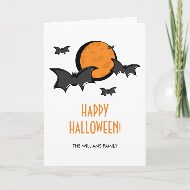 Bats and Moon Halloween Greeting Card (Front)