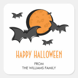 Bats and Moon Halloween Square Sticker