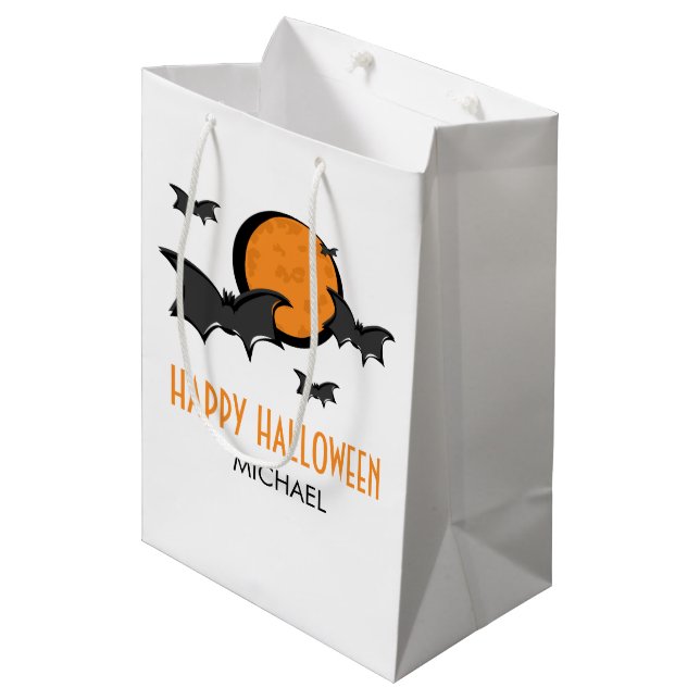 Bats and Moon Halloween Treat Gift Bag (Front Angled)