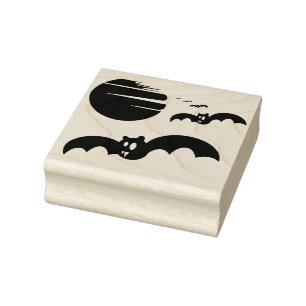 Bats and Moon Rubber Stamp