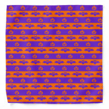Bats And Pumpkins Orange And Purple Stripe Bandann
